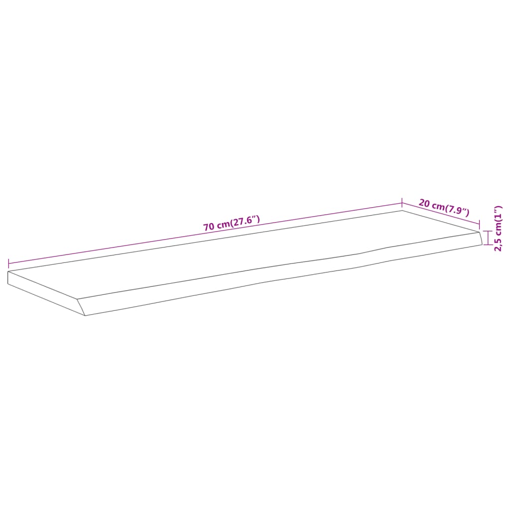 Vegghylle 70x20x2,5 cm rektangulær heltre akasie naturlig kant vidaXL