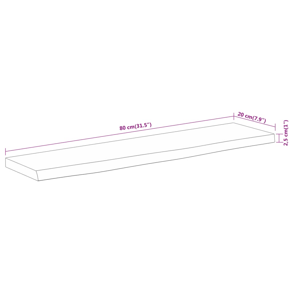 Vegghylle 80x20x2,5 cm rektangulær heltre akasie naturlig kant