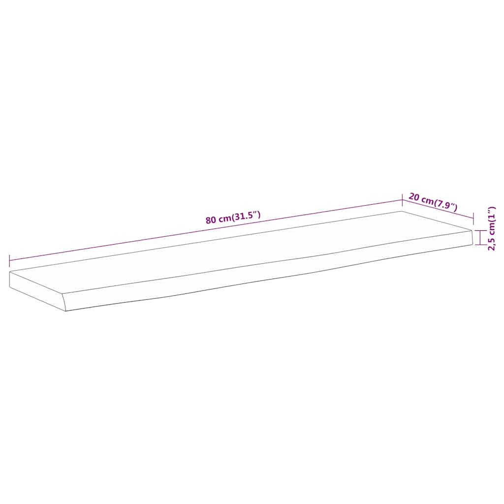 Vegghylle 80x20x2,5 cm rektangulær heltre akasie naturlig kant vidaXL