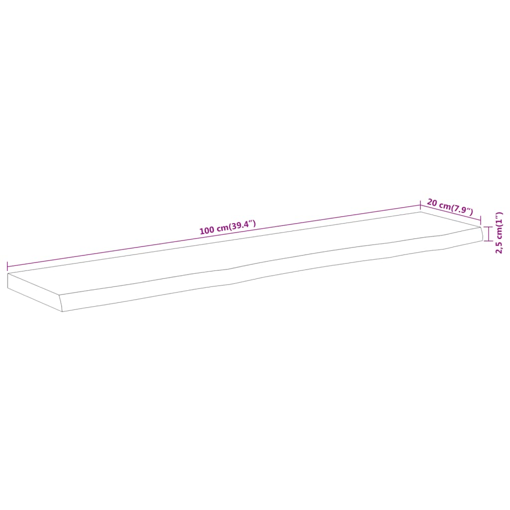 Vegghylle 100x20x2,5 cm rektangulær heltre akasie naturlig kant vidaXL