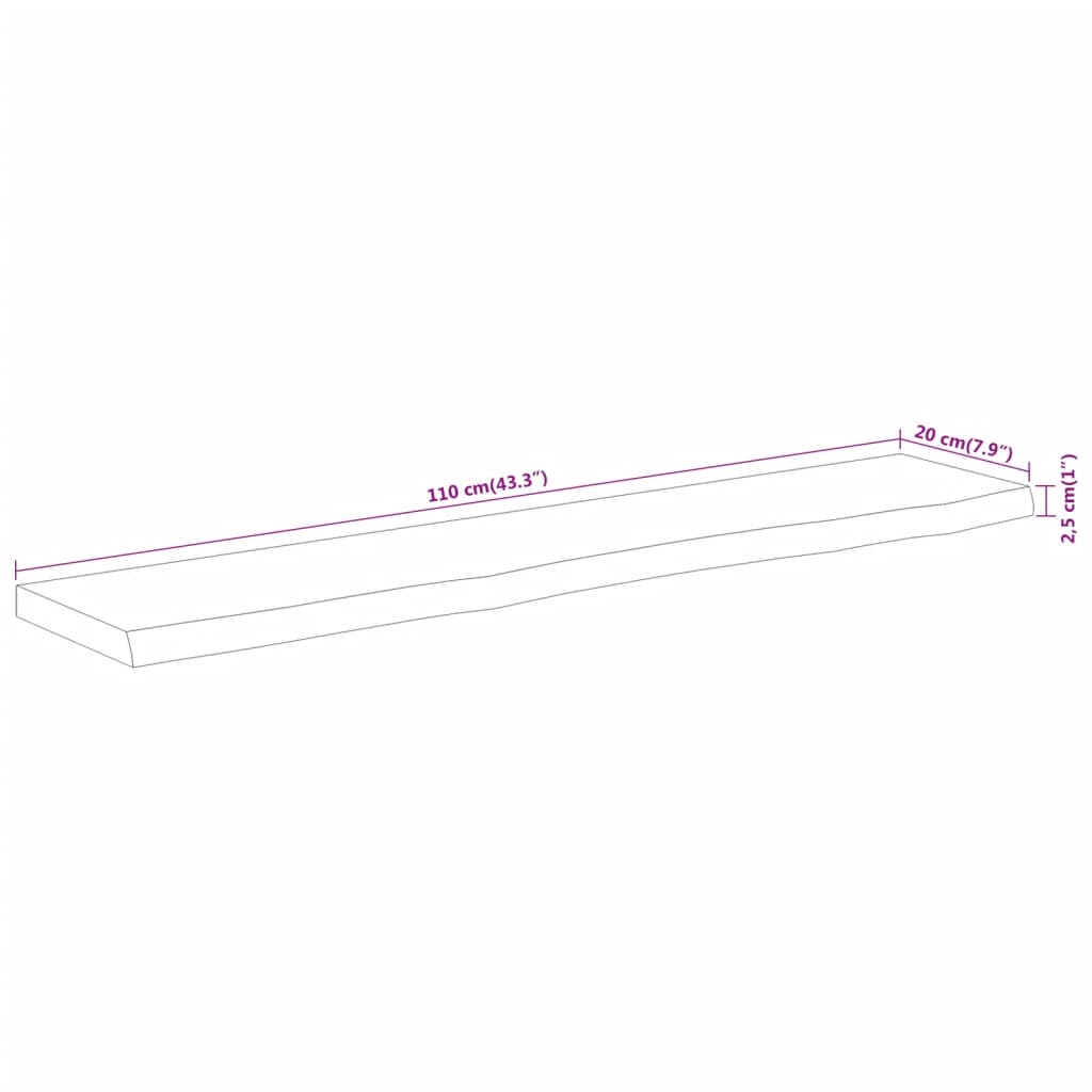 Vegghylle 110x20x2,5 cm rektangulær heltre akasie naturlig kant vidaXL