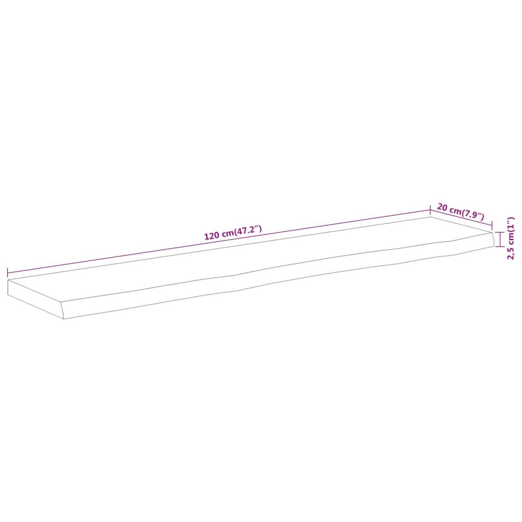 Vegghylle 120x20x2,5 cm rektangulær heltre akasie naturlig kant