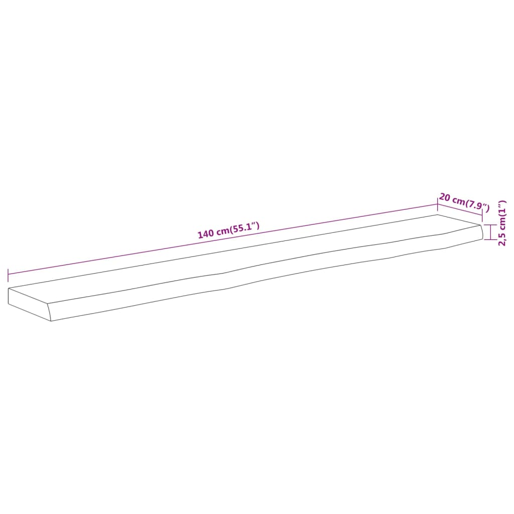 Vegghylle 140x20x2,5 cm rektangulær heltre akasie naturlig kant