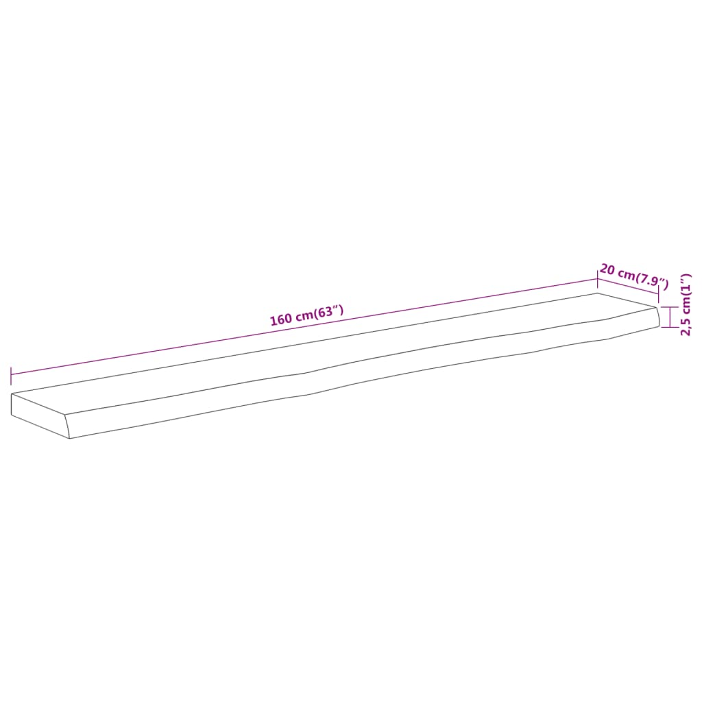 Vegghylle 160x20x2,5 cm rektangulær heltre akasie naturlig kant