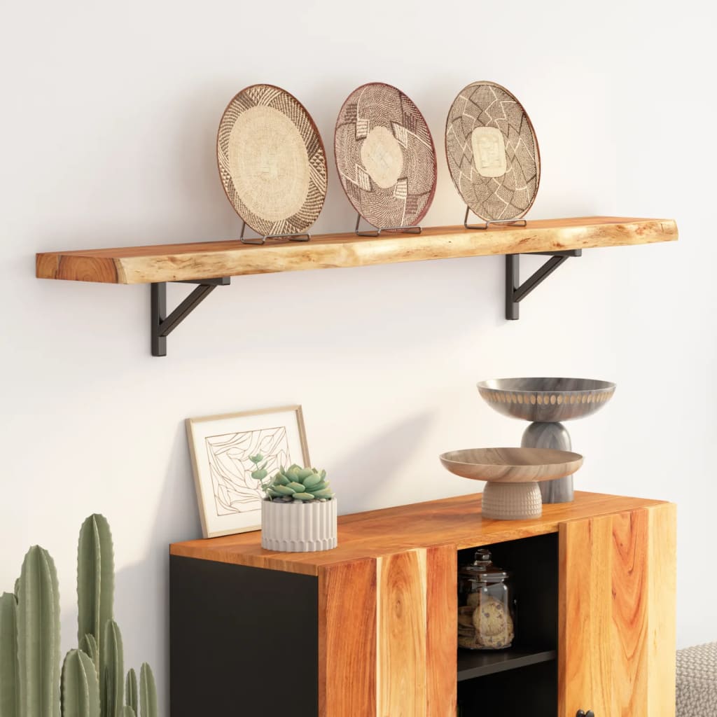 Vegghylle 160x20x2,5 cm rektangulær heltre akasie naturlig kant