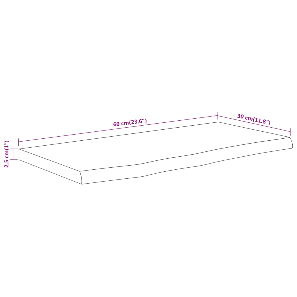 Vegghylle 60x30x2,5 cm rektangulær heltre akasie naturlig kant