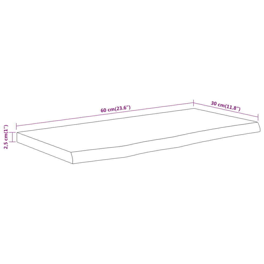 Vegghylle 60x30x2,5 cm rektangulær heltre akasie naturlig kant vidaXL