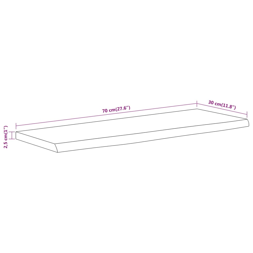 Vegghylle 70x30x2,5 cm rektangulær heltre akasie naturlig kant vidaXL