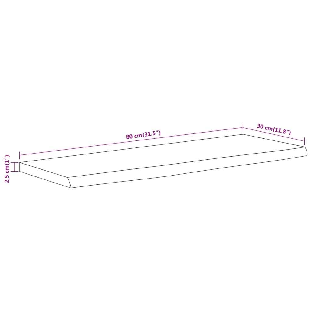 Vegghylle 80x30x2,5 cm rektangulær heltre akasie naturlig kant vidaXL