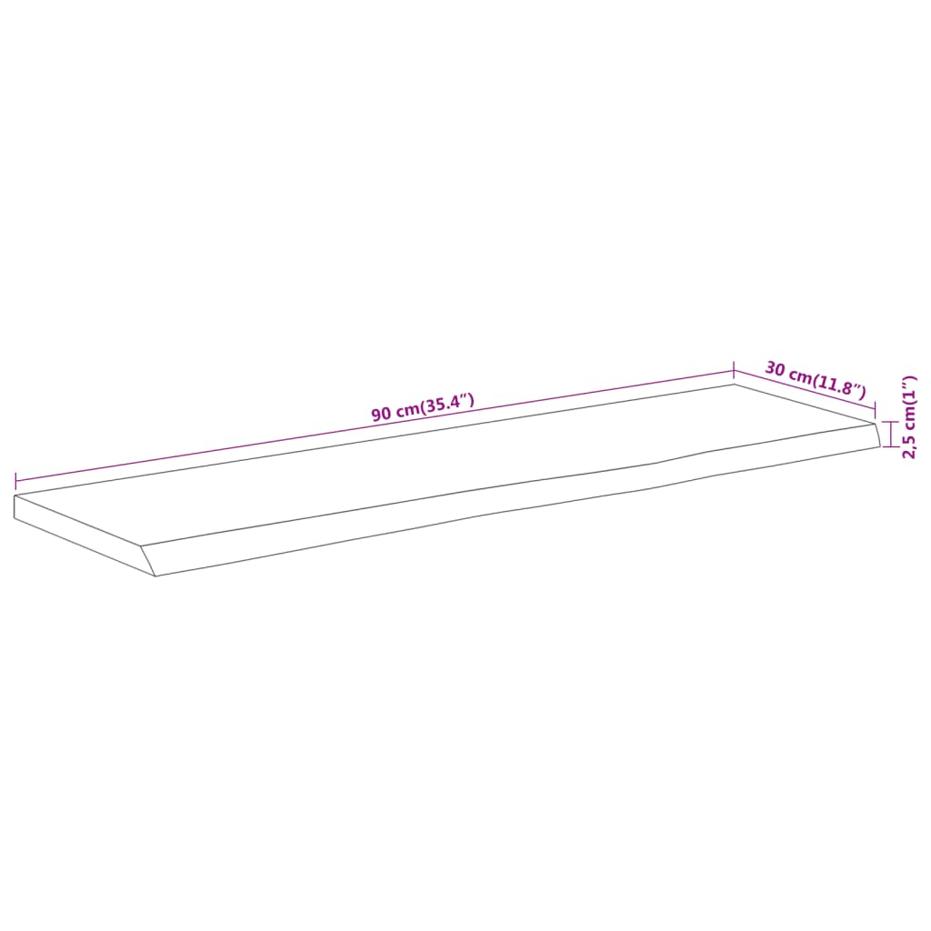 Vegghylle 90x30x2,5 cm rektangulær heltre akasie naturlig kant vidaXL