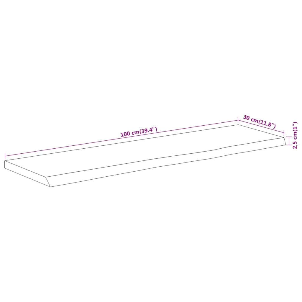 Vegghylle 100x30x2,5 cm rektangulær heltre akasie naturlig kant vidaXL