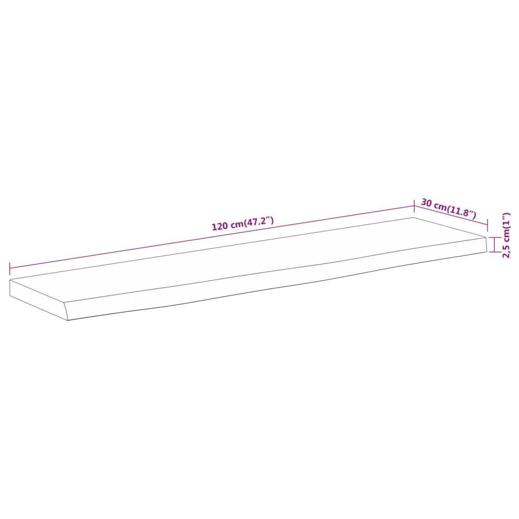 Vegghylle 120x30x2,5 cm rektangulær heltre akasie naturlig kant