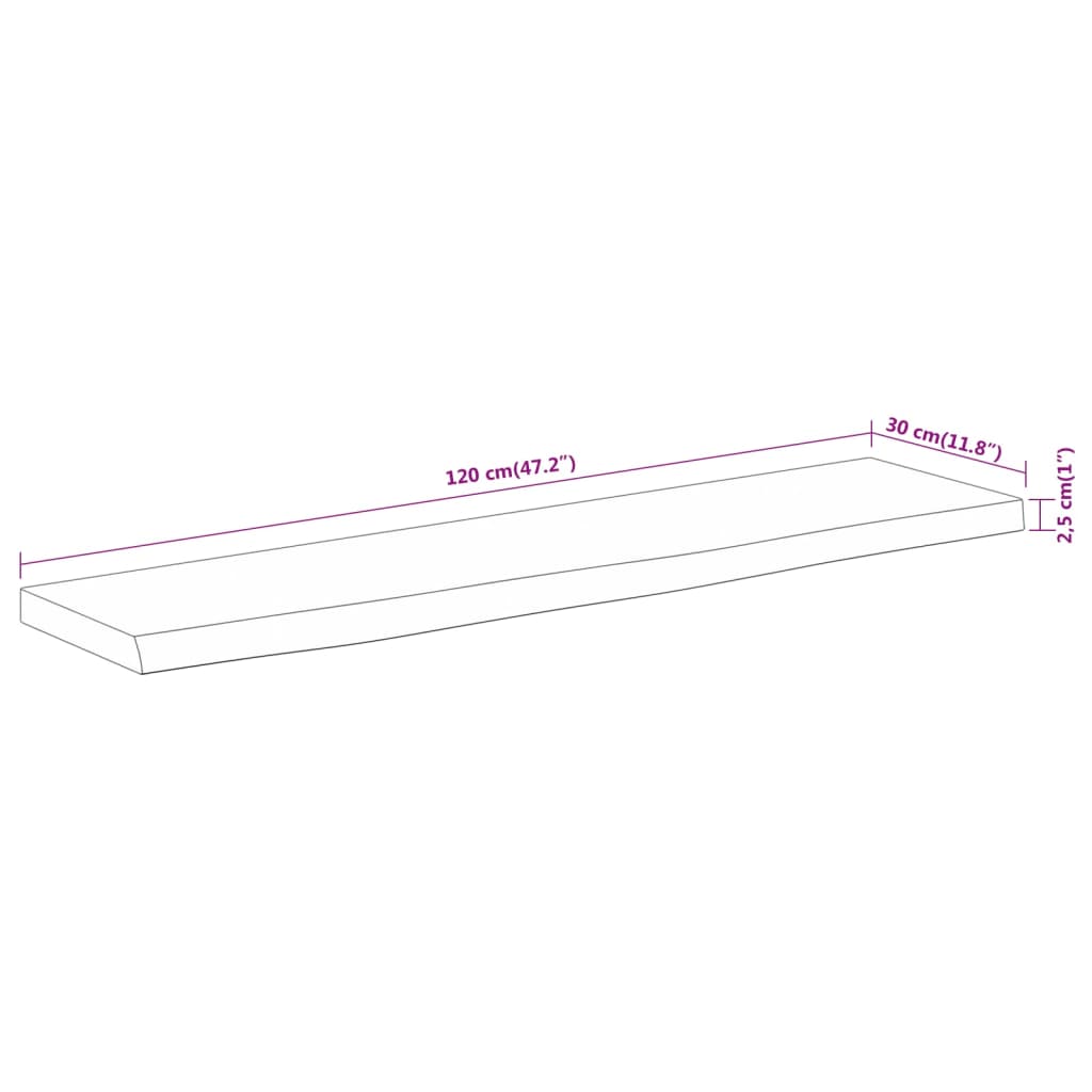 Vegghylle 120x30x2,5 cm rektangulær heltre akasie naturlig kant vidaXL