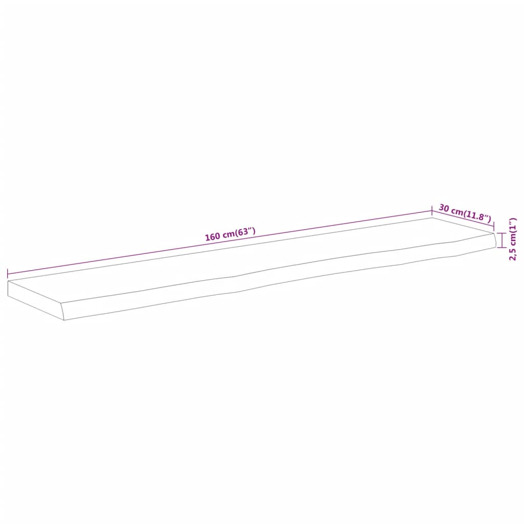 Vegghylle 160x30x2,5 cm rektangulær heltre akasie naturlig kant