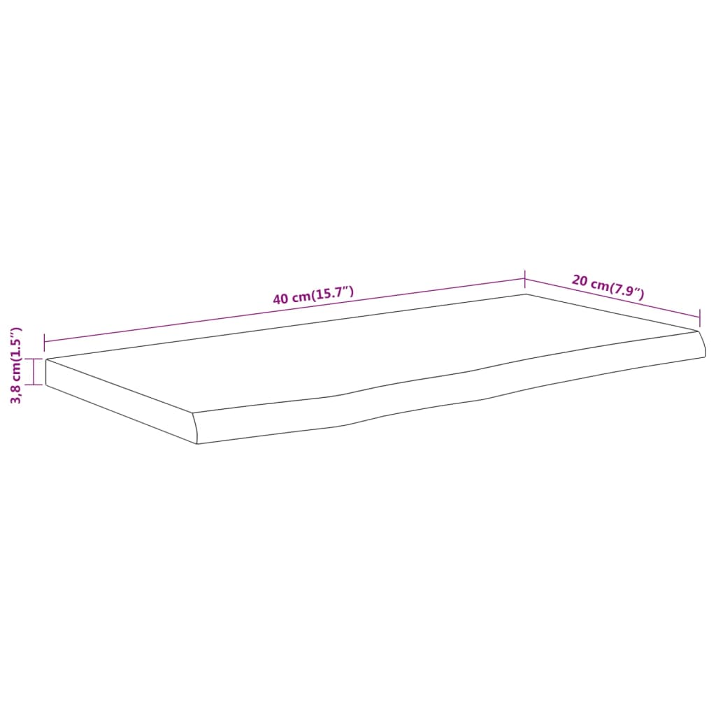 Vegghylle 40x20x3,8 cm rektangulær heltre akasie naturlig kant