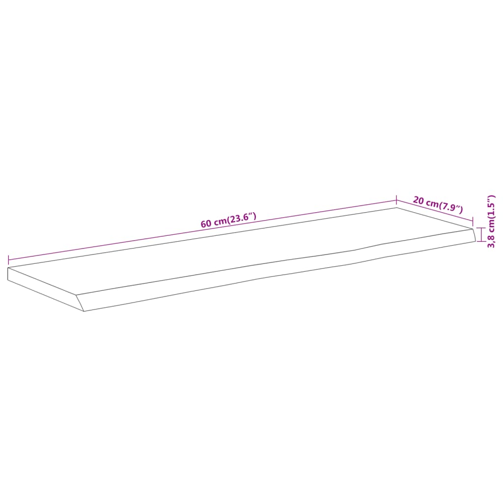 Vegghylle 60x20x3,8 cm rektangulær heltre akasie naturlig kant