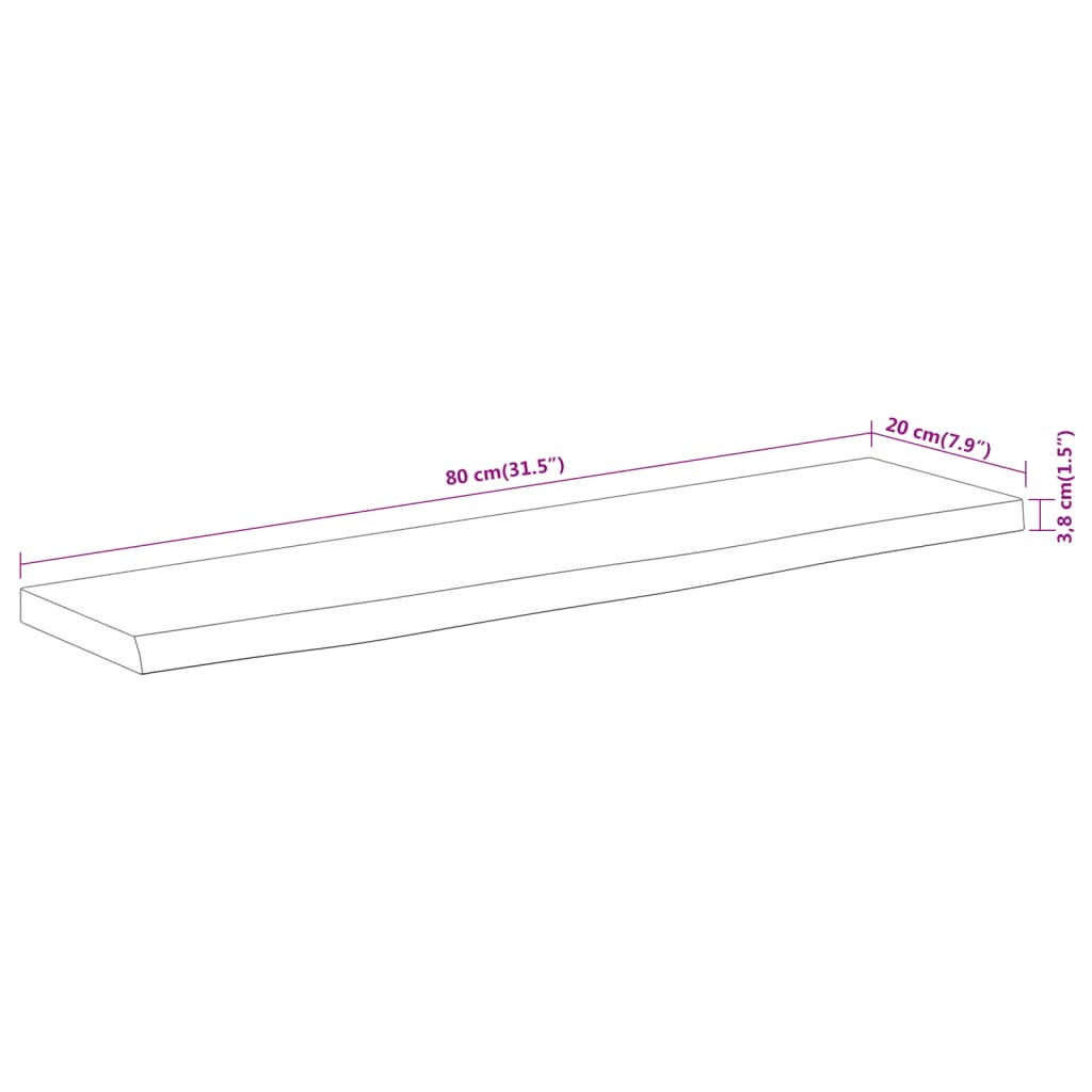 Vegghylle 80x20x3,8 cm rektangulær heltre akasie naturlig kant