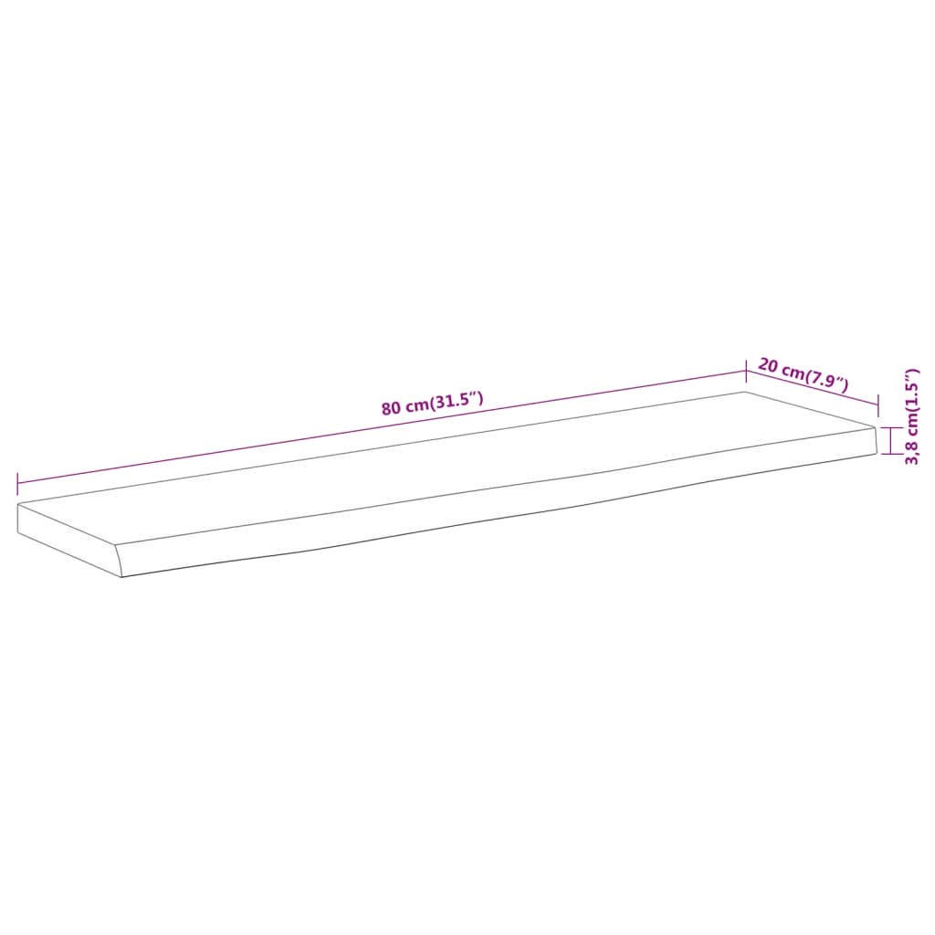 Vegghylle 80x20x3,8 cm rektangulær heltre akasie naturlig kant vidaXL