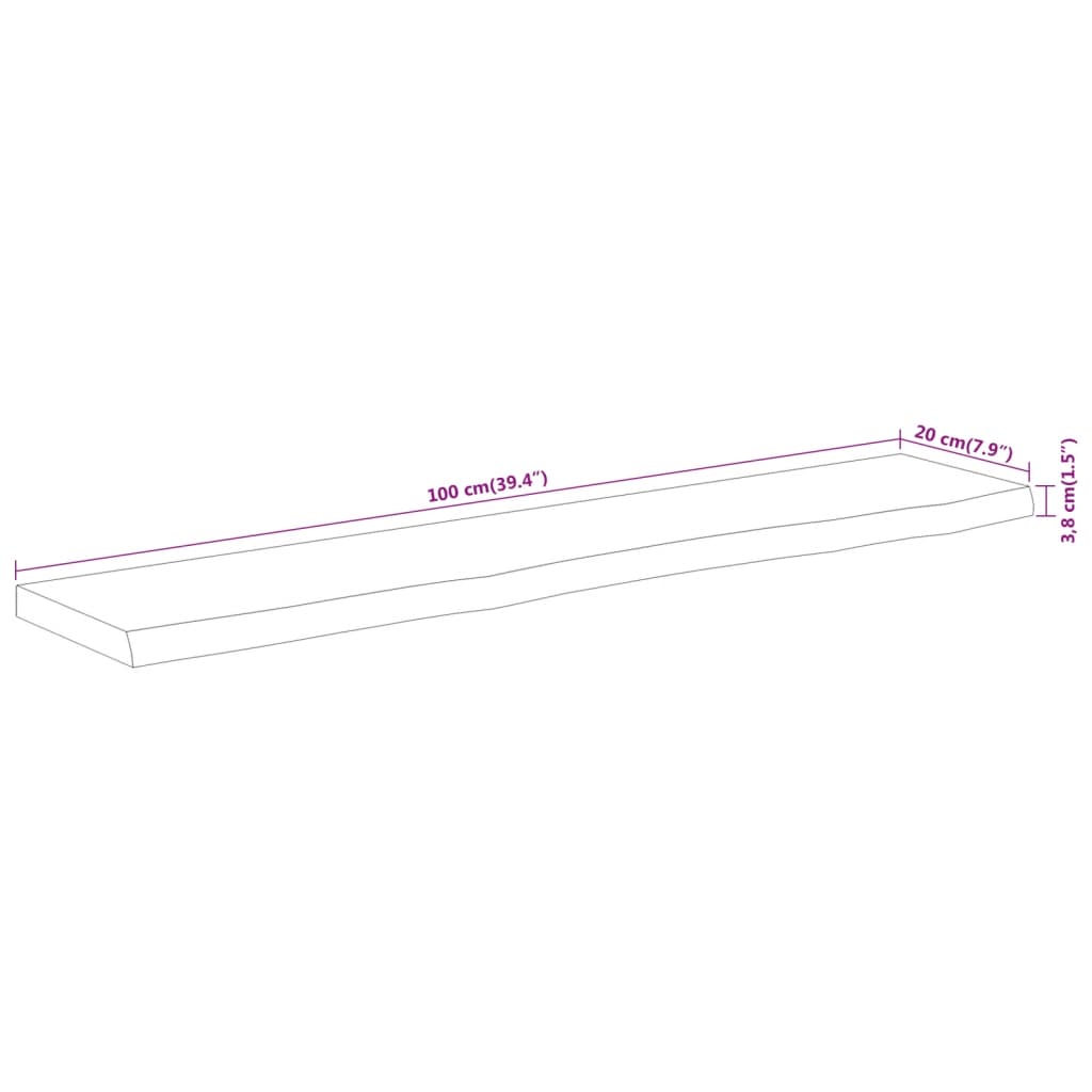 Vegghylle 100x20x3,8 cm rektangulær heltre akasie naturlig kant vidaXL