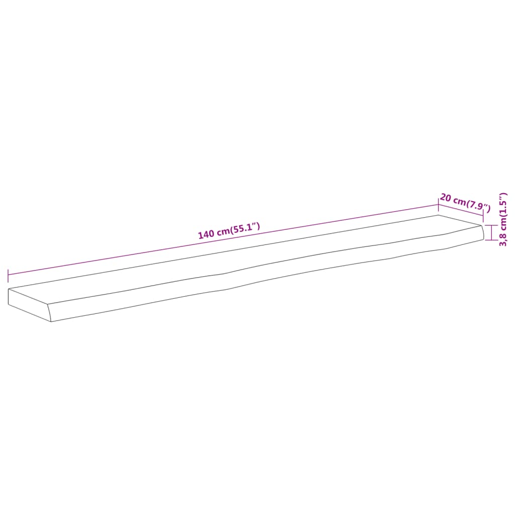 Vegghylle 140x20x3,8 cm rektangulær heltre akasie naturlig kant