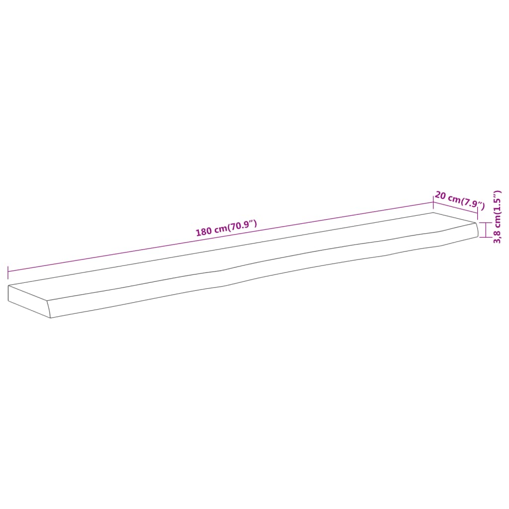 Vegghylle 180x20x3,8 cm rektangulær heltre akasie naturlig kant