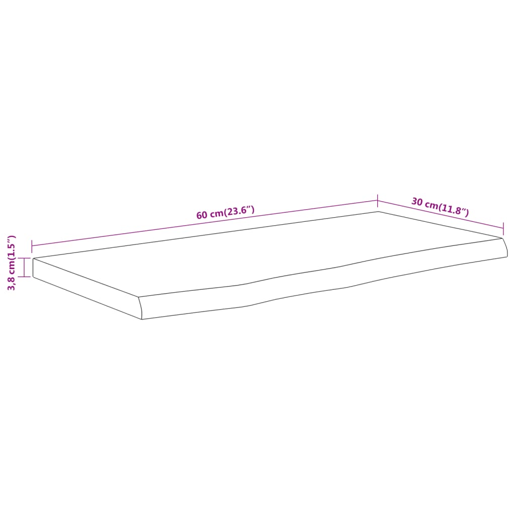 Vegghylle 60x30x3,8 cm rektangulær heltre akasie naturlig kant