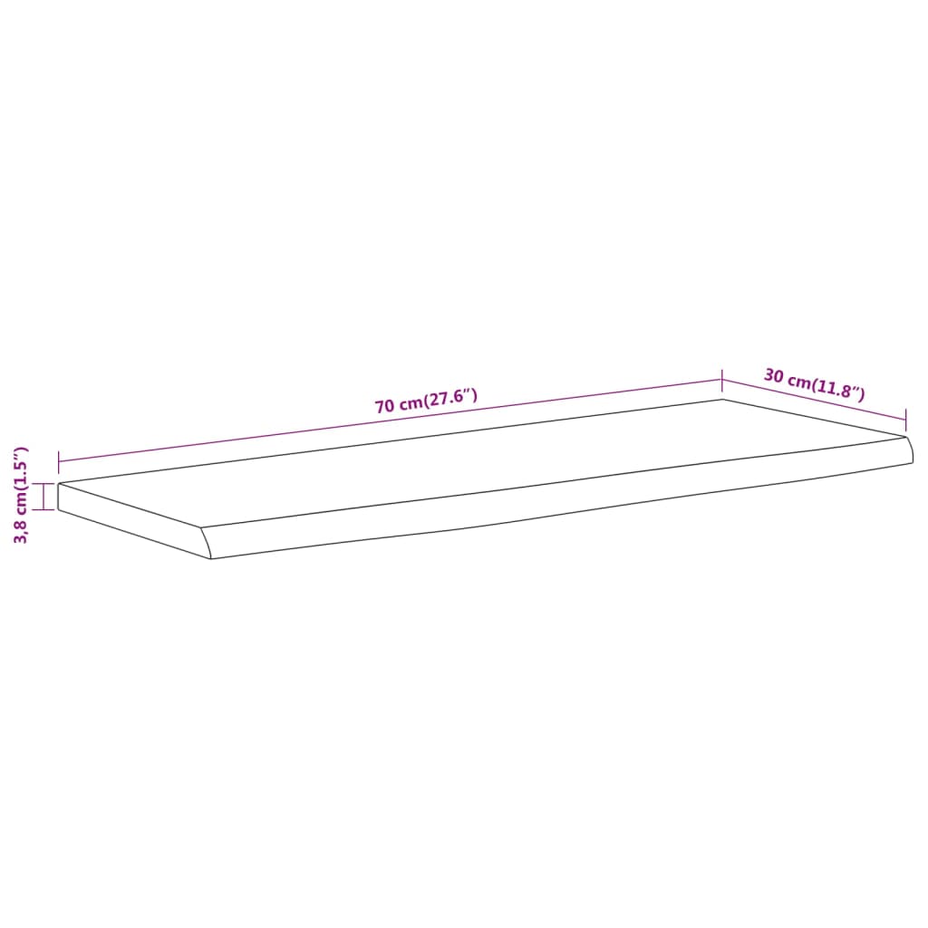 Vegghylle 70x30x3,8 cm rektangulær heltre akasie naturlig kant vidaXL