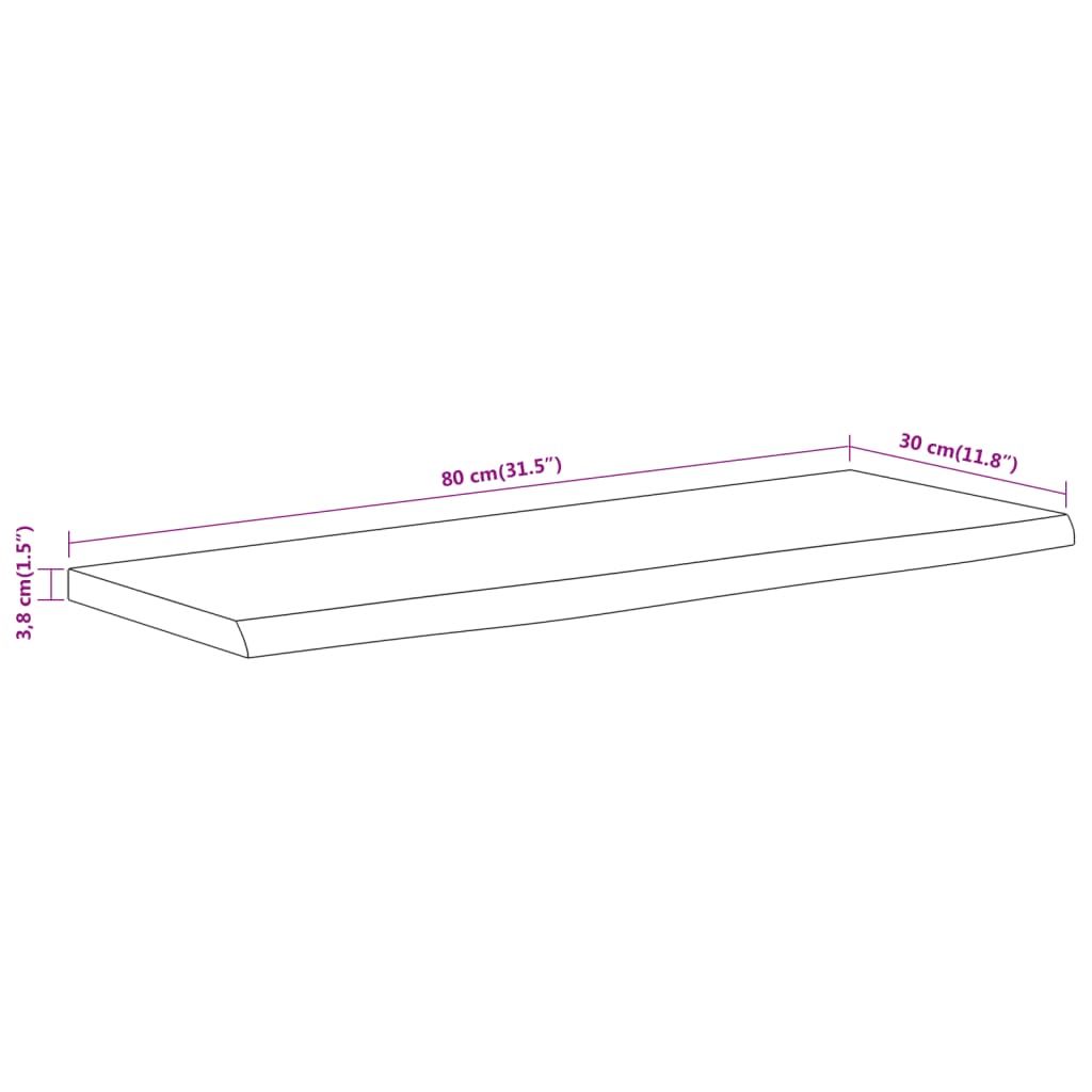 Vegghylle 80x30x3,8 cm rektangulær heltre akasie naturlig kant vidaXL