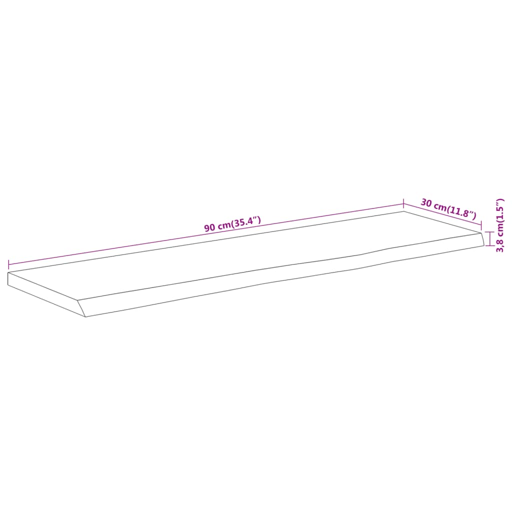 Vegghylle 90x30x3,8 cm rektangulær heltre akasie naturlig kant