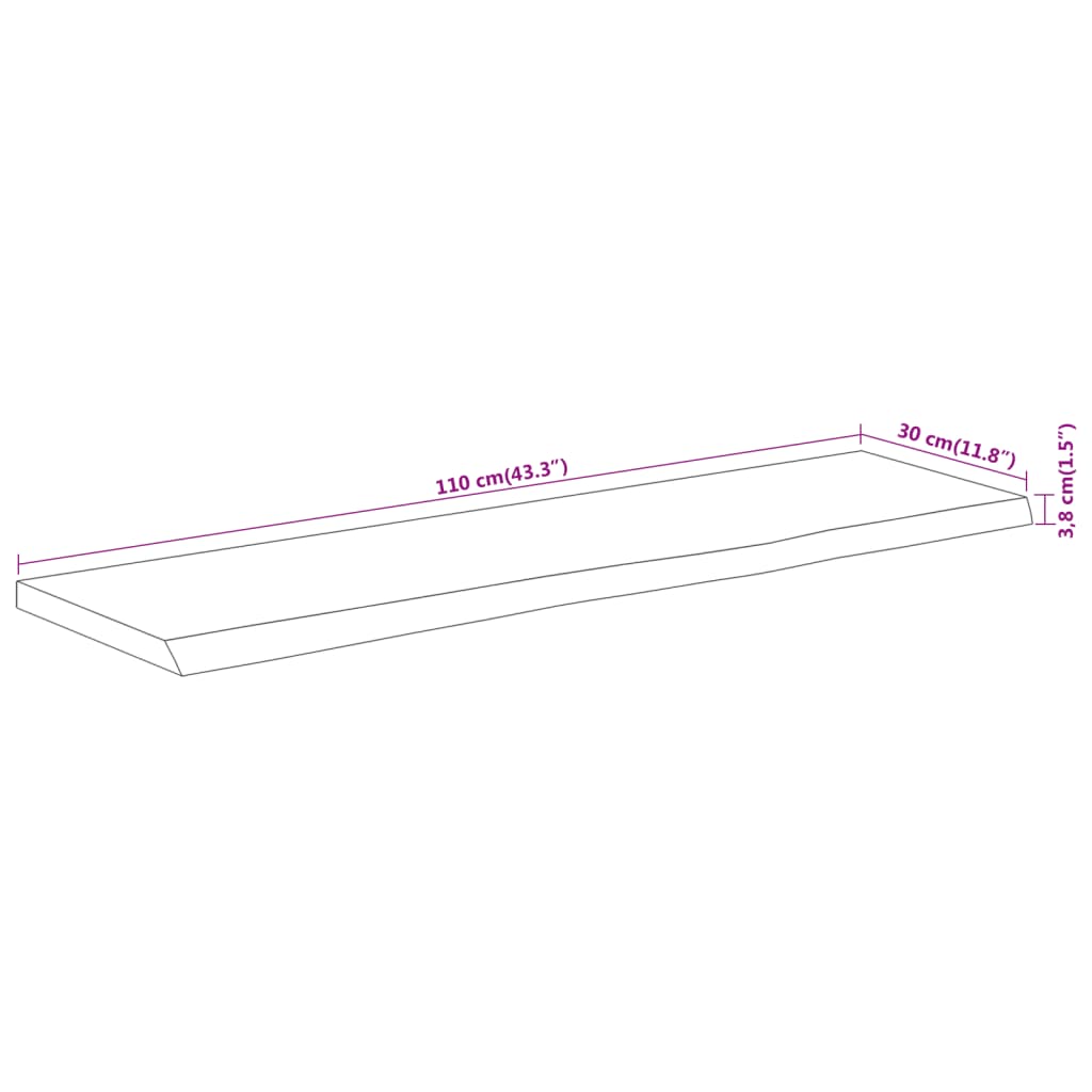 Vegghylle 110x30x3,8 cm rektangulær heltre akasie naturlig kant