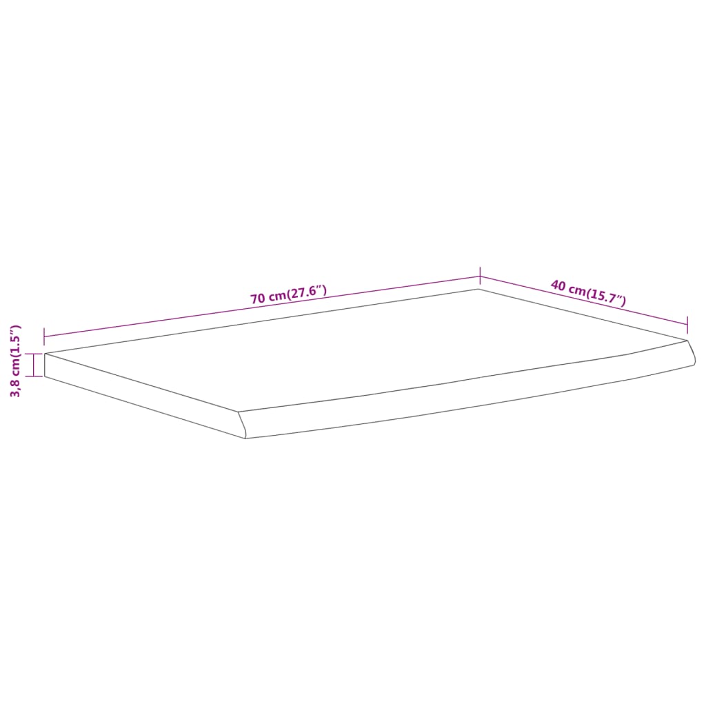 Vegghylle 70x40x3,8 cm rektangulær heltre akasie naturlig kant