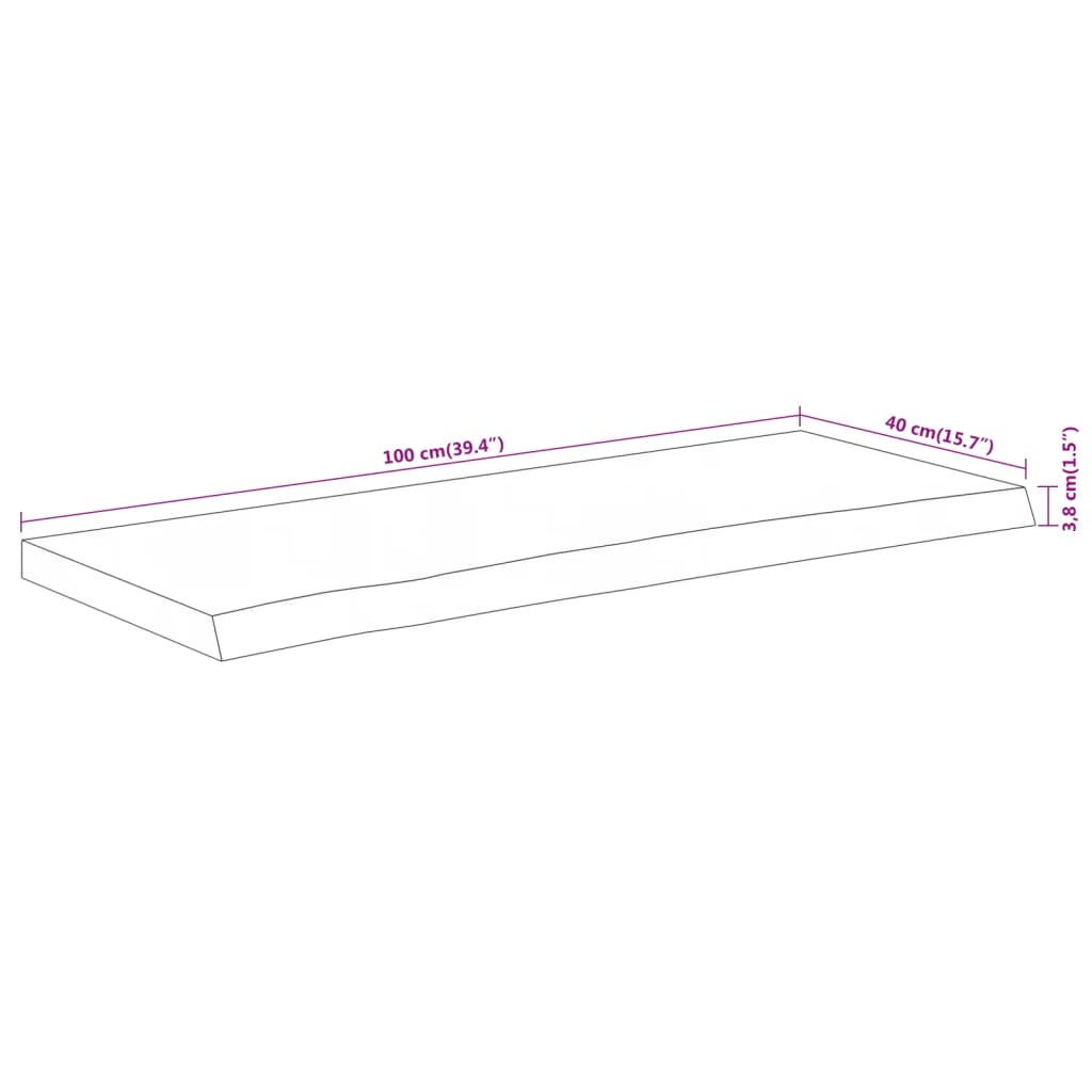 Vegghylle 100x40x3,8 cm rektangulær heltre akasie naturlig kant
