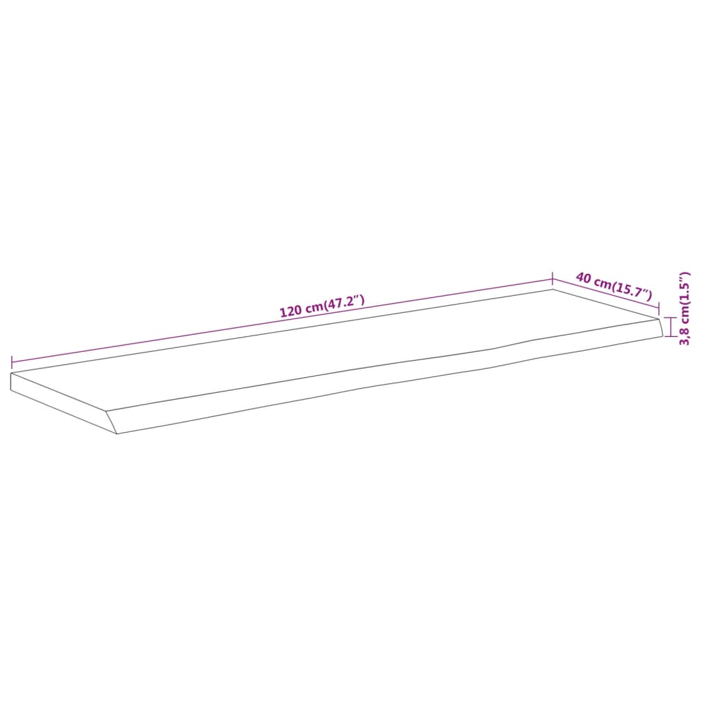 Vegghylle 120x40x3,8 cm rektangulær heltre akasie naturlig kant
