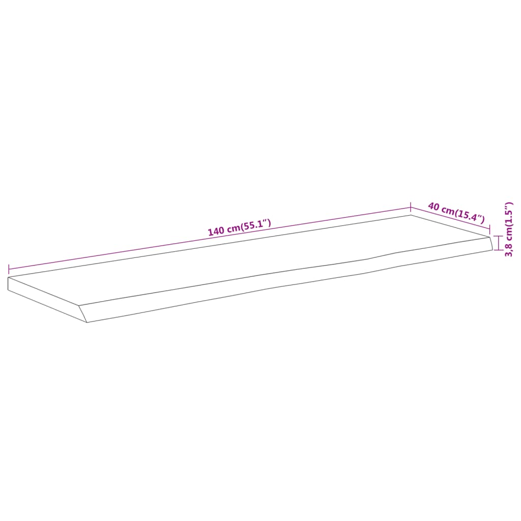 Vegghylle 140x40x3,8 cm rektangulær heltre akasie naturlig kant