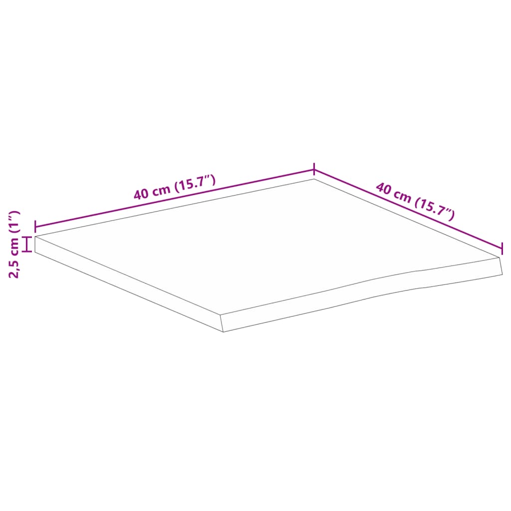 Bordplate 40x40x2,5 cm naturlig kant grovt heltre mangotre