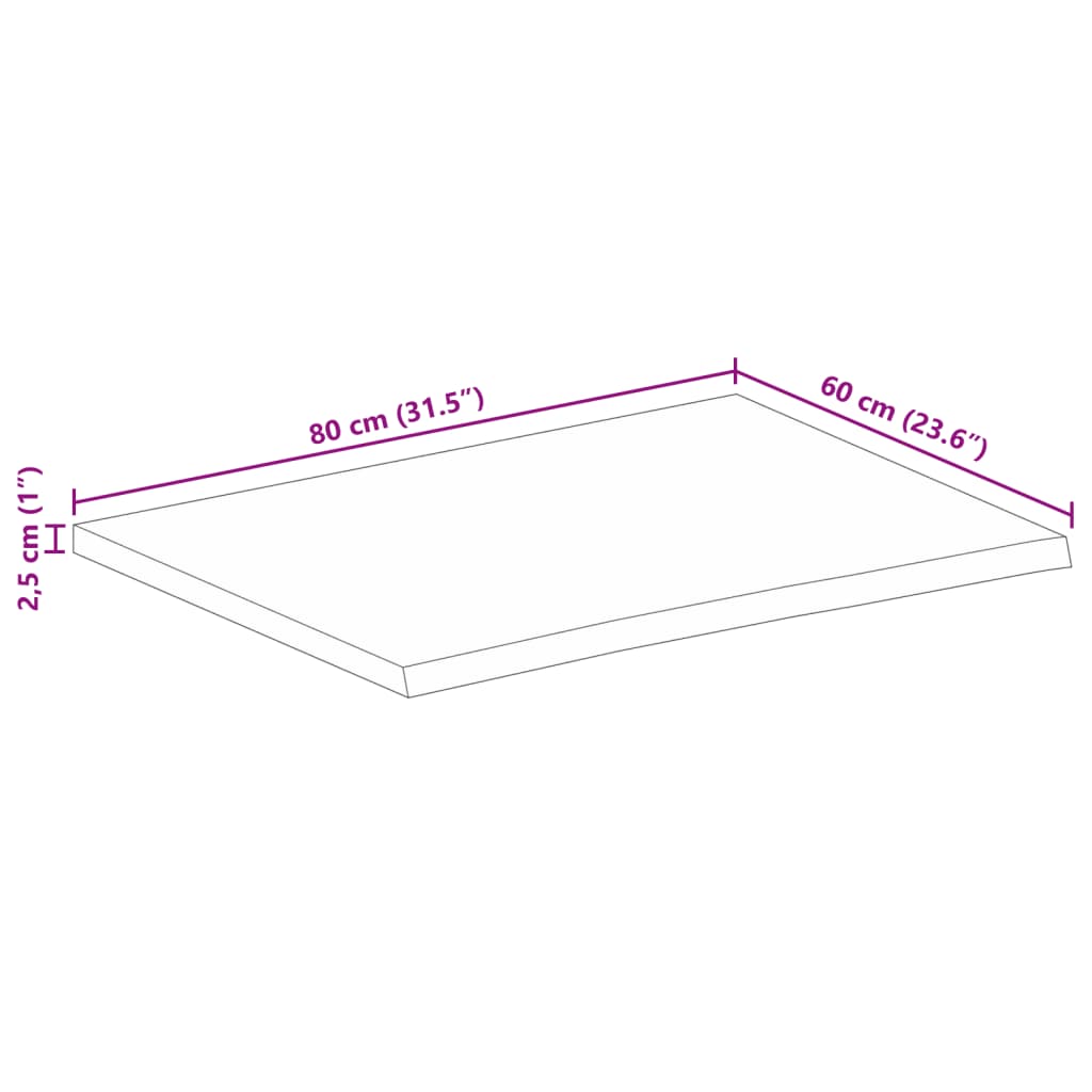 Bordplate 80x60x2,5 cm naturlig kant grovt heltre mangotre