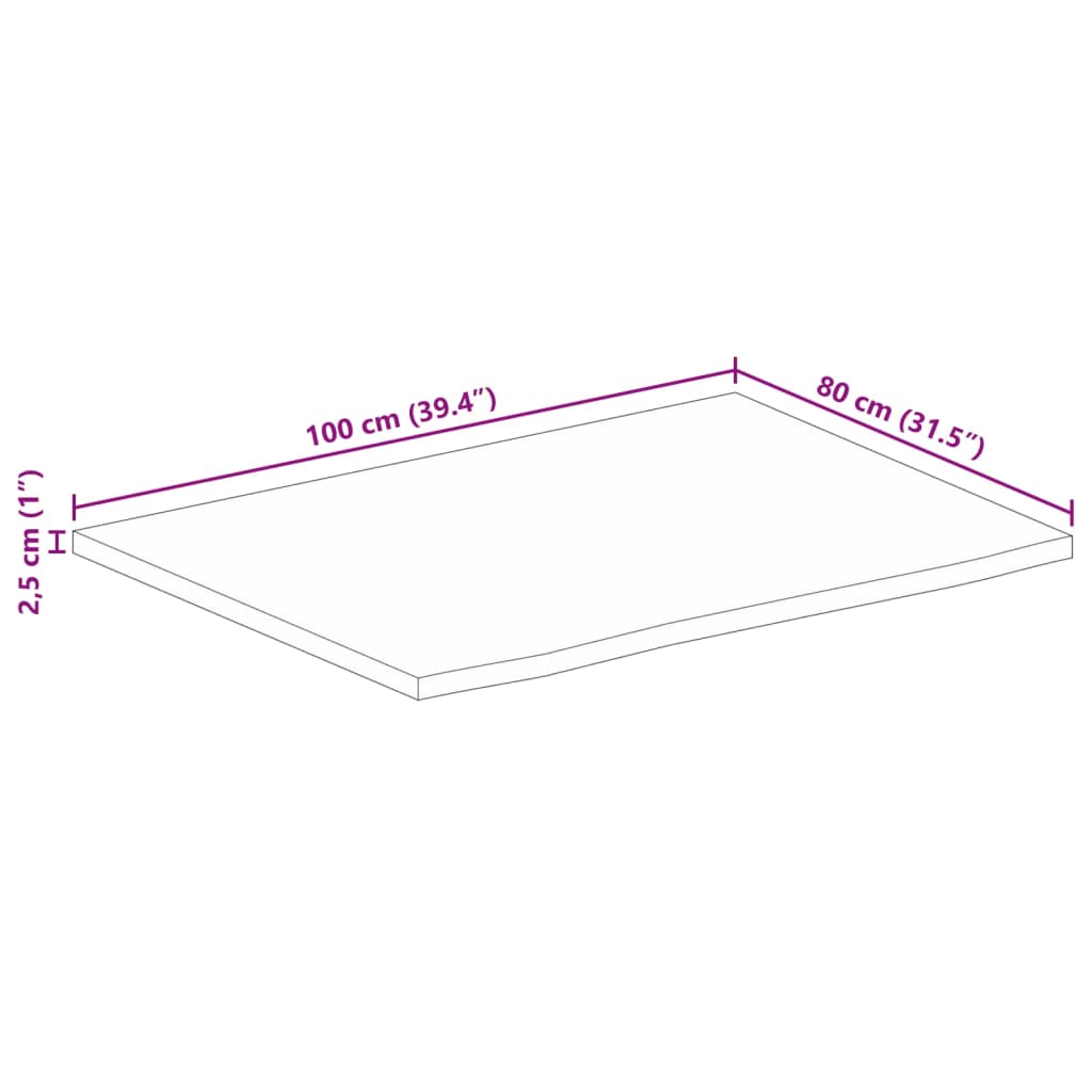 Bordplate 100x80x2,5 cm naturlig kant grovt heltre mangotre