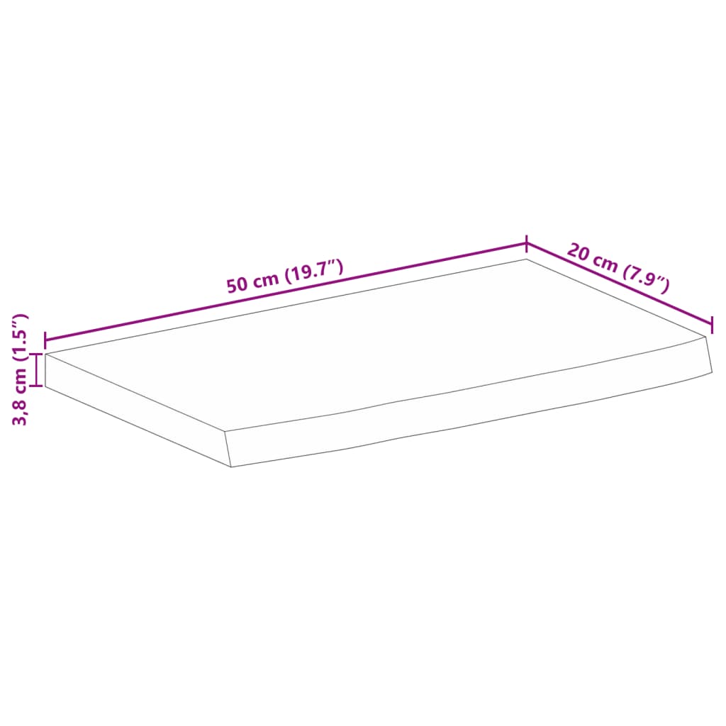 Bordplate 50x20x3,8 cm naturlig kant grovt heltre mangotre