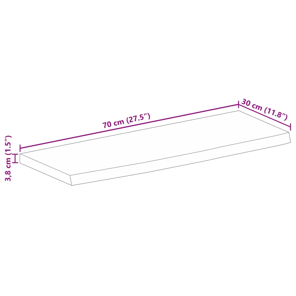 Bordplate naturlig kant 70x30x3,8 cm heltre mango