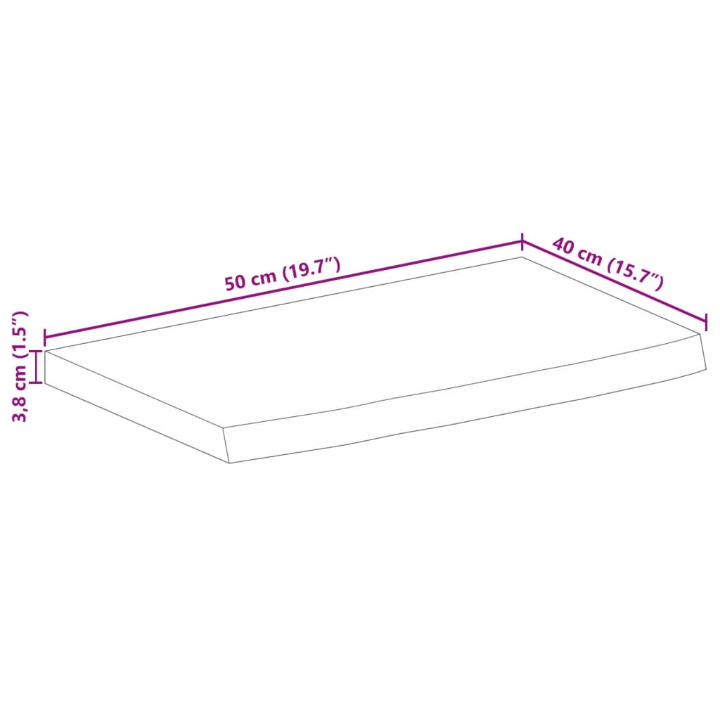 Bordplate naturlig kant 50x40x3,8 cm heltre mango