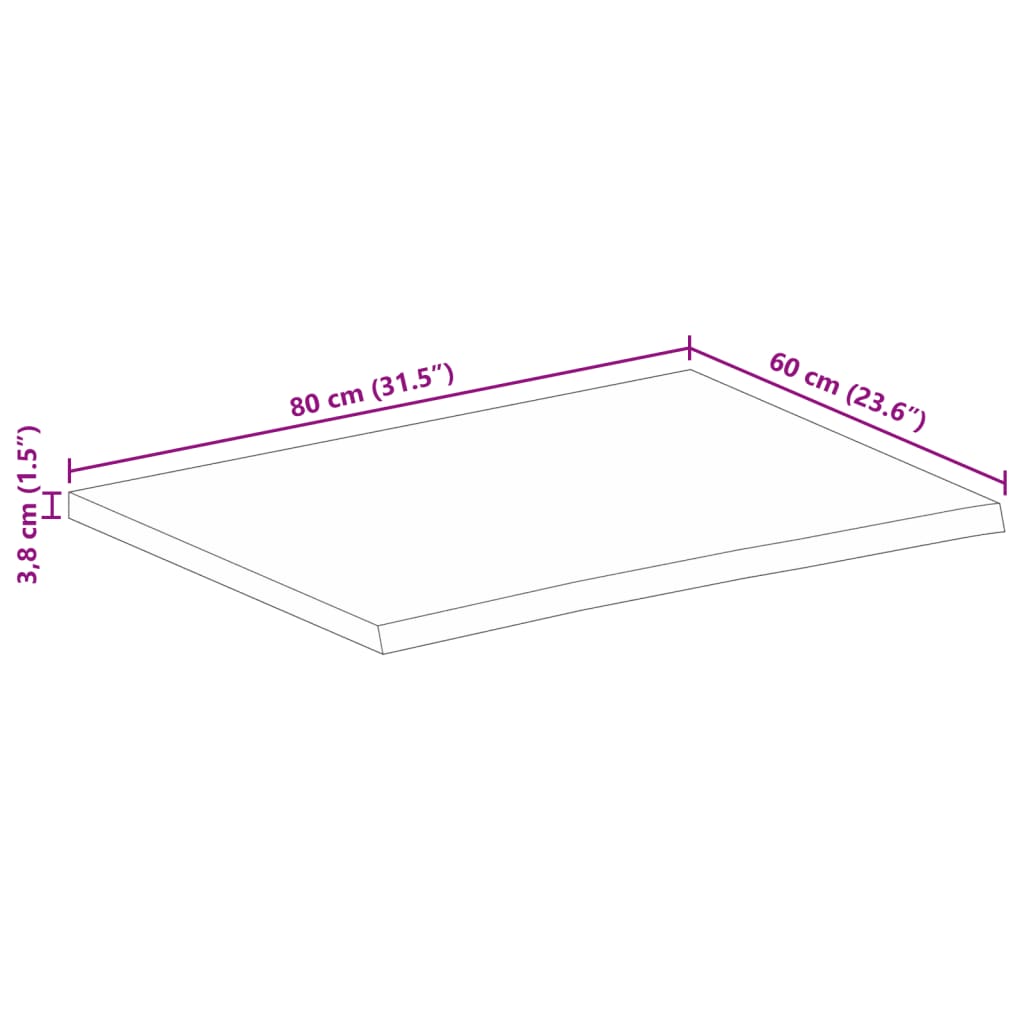 Bordplate naturlig kant 80x60x3,8 cm heltre mango