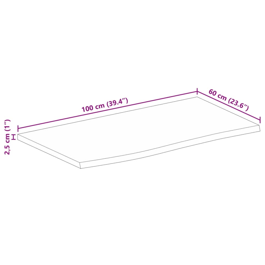 Bordplate 100x60x2,5 cm naturlig kant heltre mango