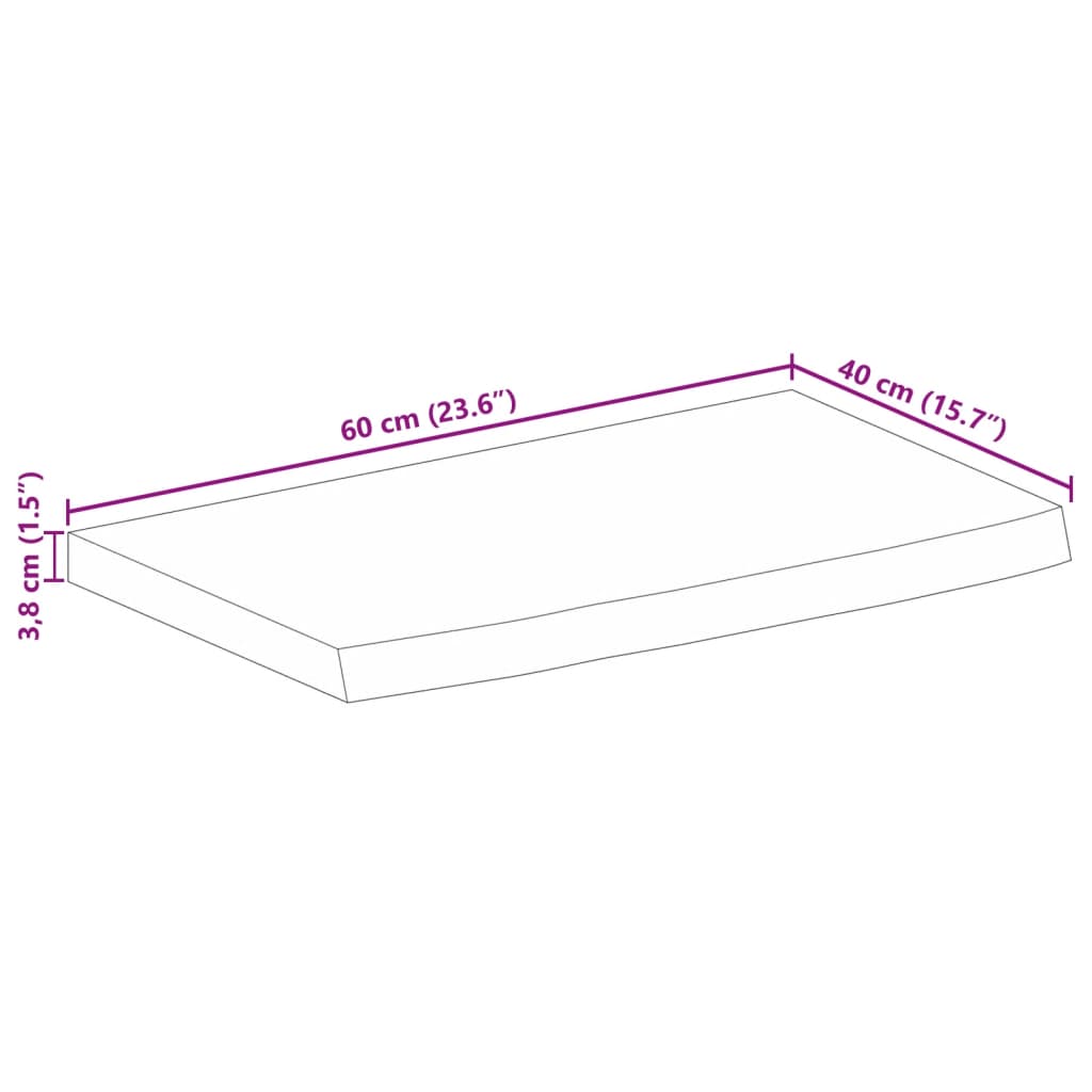 Bordplate 60x40x3,8 cm naturlig kant heltre mango