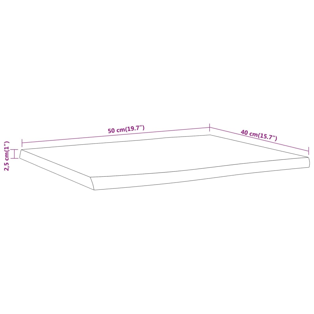 Bordplate 50x40x2,5 cm rektangulær heltre akasie naturlig kant