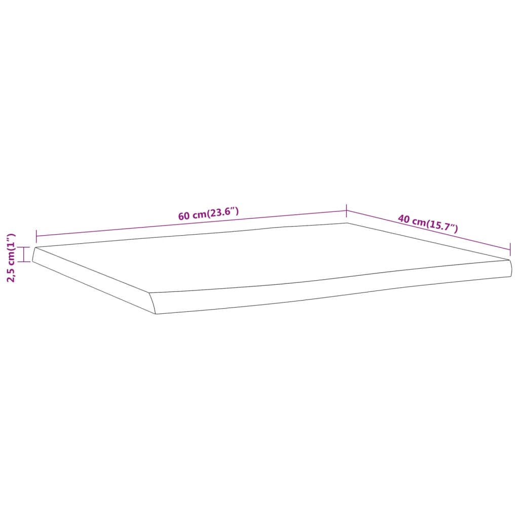 Bordplate 60x40x2,5 cm rektangulær heltre akasie naturlig kant