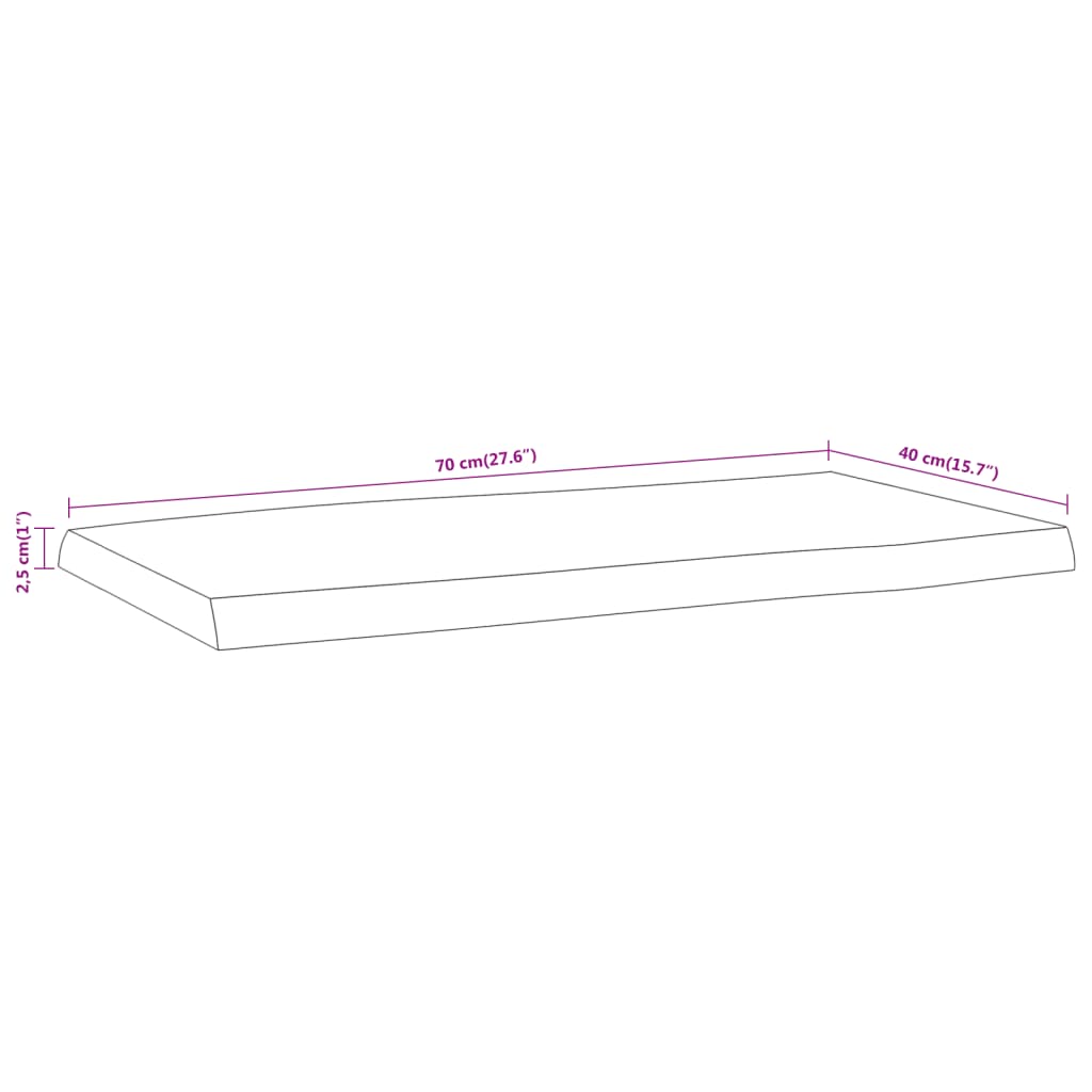 Bordplate 70x40x2,5 cm rektangulær heltre akasie naturlig kant
