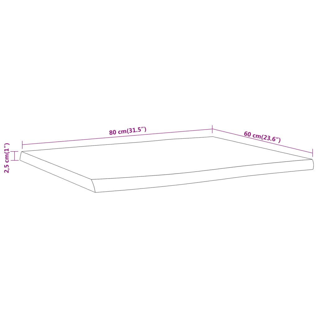 Vegghylle 80x60x2,5 cm rektangulær heltre akasie naturlig kant