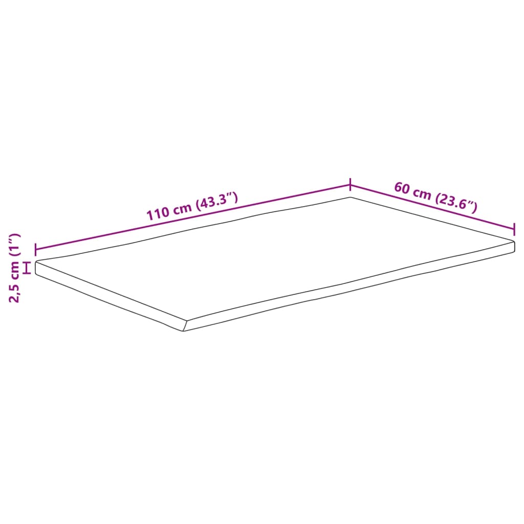 Bordplate 110x60x2,5 cm rektangulær heltre akasie naturlig kant