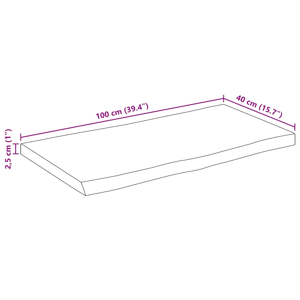 Bordplate naturlig kant 100x40x2,5 cm grovt heltre mangotre