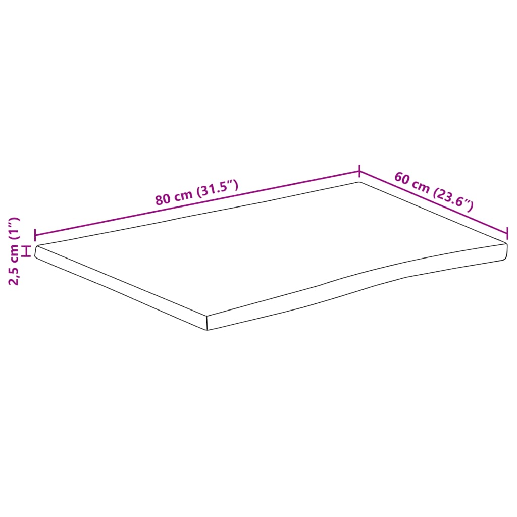 Bordplate naturlig kant 80x60x2,5 cm grovt heltre mangotre